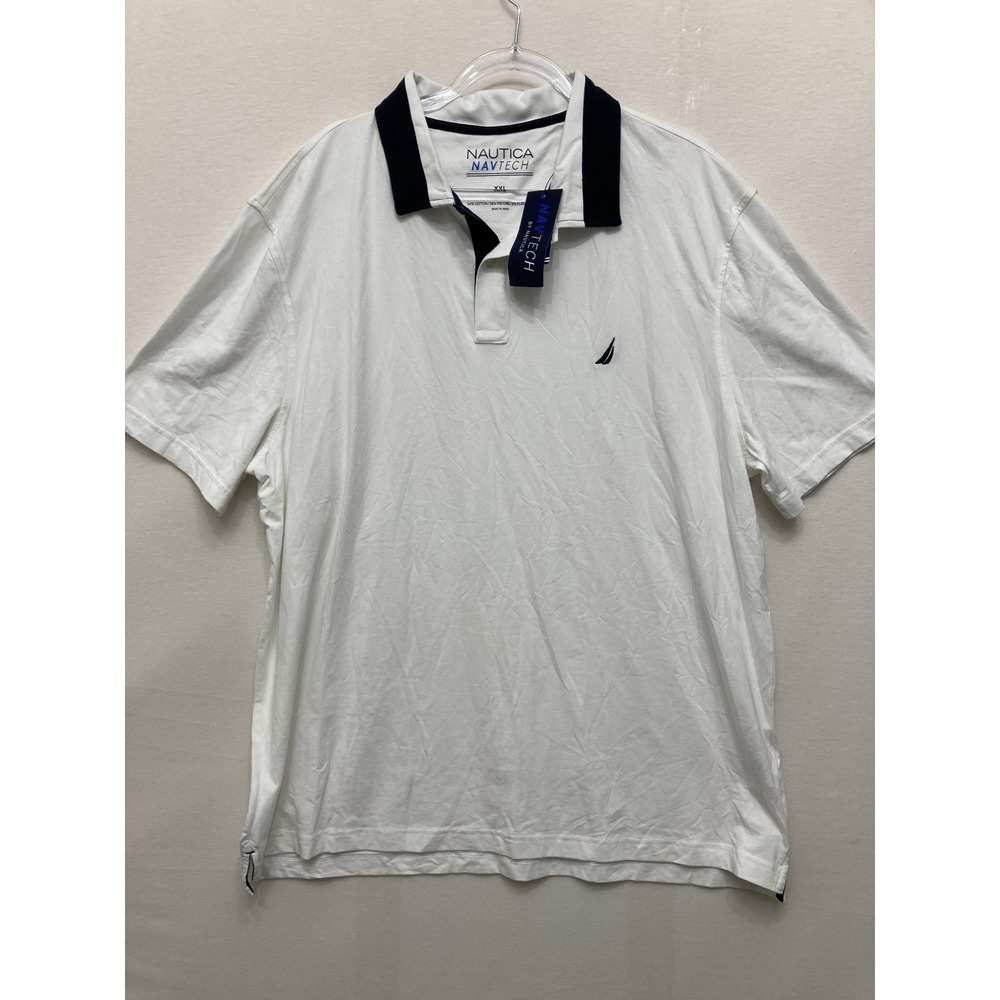New Nautica NavTech Polo XXL White Short Sleeve Stretch Golf Shirt Casual